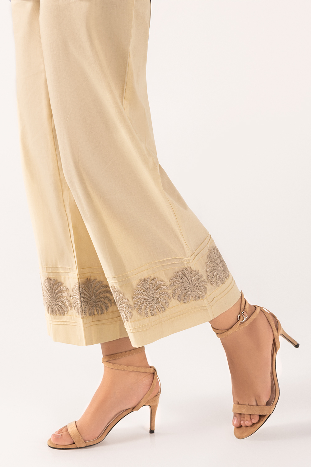 Beige Dyed & Embroidered Cambric Trouser TR-21-28